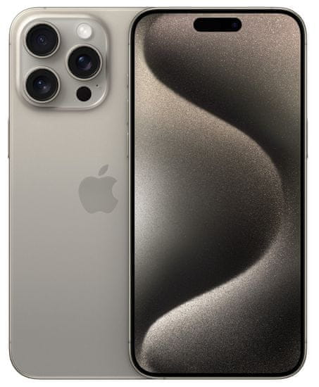 Apple iPhone 15 Pro Max, supervýkonný procesor, strojové učenie, A17 Pro, veľký displej, trojitý zadný ultraširokouhlý fotoaparát, predný fotoaparát, 48 Mpx, 12 Mpx, IP68, vodoodolný, Face ID, Dolby Atmos