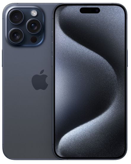 Apple iPhone 15 Pro Max, supervýkonný procesor, strojové učenie, A17 Pro, veľký displej, trojitý zadný ultraširokouhlý fotoaparát, predný fotoaparát, 48 Mpx, 12 Mpx, IP68, vodoodolný, Face ID, Dolby Atmos