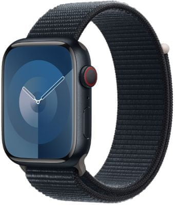 Inteligentné hodinky Apple Watch Series 9 Cellular Apple Pay Retina displej vodoodolnosť WR50 pre plávanie detekcie autonehody nové funkcie fázy spánku SOS volania krytia proti prachu akcelerometer GPS stále zapnutý EKG monitorovanie tepu srdcovej činnosti hudobný prehrávač volanie notifikácie NFC platby Apple Pay hluk App Store Senzor na snímanie okysličenia krvi meranie fyzickej kondície VO2 max ovládanie dvojitým poklepaním