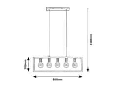 Rabalux Závesné stropné svietidlo Indigo 5x40W | E27 - svetlé drevo, čierna