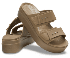 Crocs Brooklyn Buckle Low Wedge Sandals pre ženy, 39-40 EU, W9, Sandále, Šlapky, Papuče, Khaki, Hnedá, 207431-260