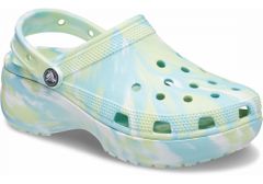 Crocs Classic Platform Marbled Clogs pre ženy, 42-43 EU, W11, Dreváky, Šlapky, Papuče, Celery/Multi, Zelená, 207176-3UB