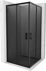 Mexen Rio, štvorcový sprchovací kút 90(dvere)x90(dvere)x190 cm, 5mm šedé sklo, čierny profil, 860-090-090-70-40