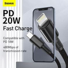 BASEUS Type-C - Lightning High Density Braided Fast charging cable PD 20W 2m čierna (CATLGD-A01)