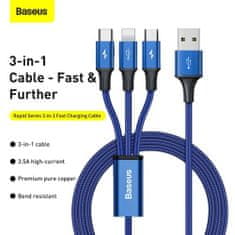 BASEUS Universal 3-in-1 Rapid USB to Type C / Lightning / micro USB data transfer 1.2m Blue (CAJS000003)