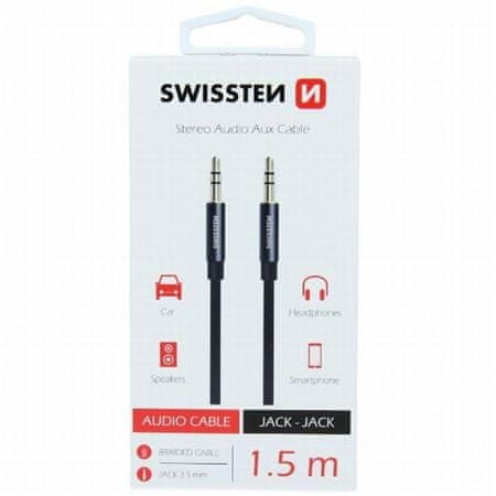 SWISSTEN AUDIO KÁBEL TEXTILE JACK - JACK 1,5 M ČIERNY