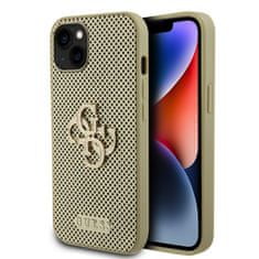 Guess Zadný kryt PU Perforated 4G Glitter Metal Logo pre iPhone 15 Gold