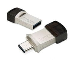 Transcend 64GB JetFlash 890, USB-C/USB 3.1 duálny flash disk, malé rozmery, strieborný kov, odolá prachu aj vode