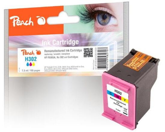 Peach Akcia!!! kompatibilný cartridge HP F6U65A, No 302, farba, 7.5ml