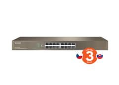 Tenda TEG1016G 16-port Gigabit Switch, 16x 10/100/1000 Mb/s, Fanless, MAC 8K, aj na stenu, Rackmount