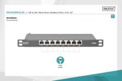 Digitus Prepojovací panel CAT 6A, tienený, 8portový, 0,5U, 10", čierny