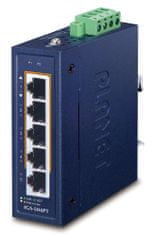 Planet IGS-504PT Priemyselný PoE switch, 5x1Gb, 4x PoE 802.3at 120W, -40 až 75°C, dual 48-54VDC, IP30, fanless