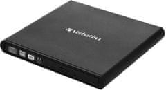 VERBATIM Externá CD/DVD Slimline napaľovačka USB 2.0 čierna, Nero, adaptér USB-A na USB-C