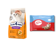 Club4Paws Premium pre dospelé mačky urinary health 2 kg + kapsičky pre mačky My love set s rybou 4x100g