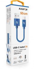 Aligator PREMIUM 2A kábel, 50cm USB-C, modrá