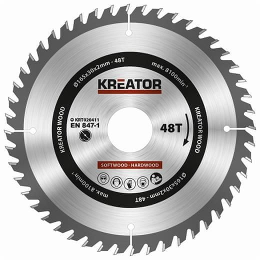 Kreator Pílový kotúč KRT020411 na drevo 165mm, 48T