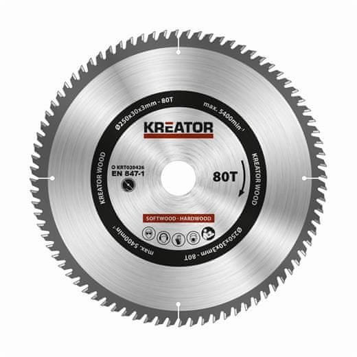 Kreator Pílový kotúč KRT020426 na drevo 250mm, 80T