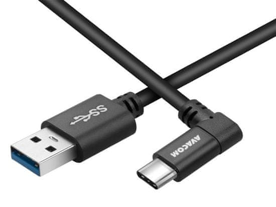 Dátový a nabíjací kábel USB - USB Type-C, 100cm, konektor v uhle 90 °, čierny