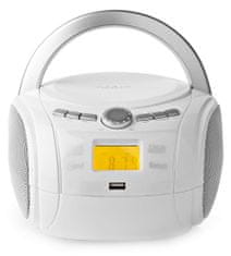 Nedis CD prehrávač Boombox/ výkon 9 W/ napájanie z batérie/ sieťové napájanie/ stereo/ BT/ FM/ USB/ biely