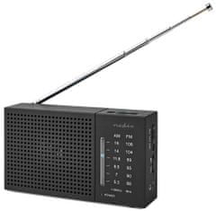 Nedis prenosné rádio/ AM/ FM/ napájanie z batérie/ analógové/ 1.5 W/ výstup pre slúchadlá/ čierne