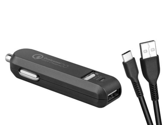 Avacom CarMAX 2 nabíjačka do auta 2x Qualcomm Quick Charge 2.0, čierna farba (USB-C kábel)