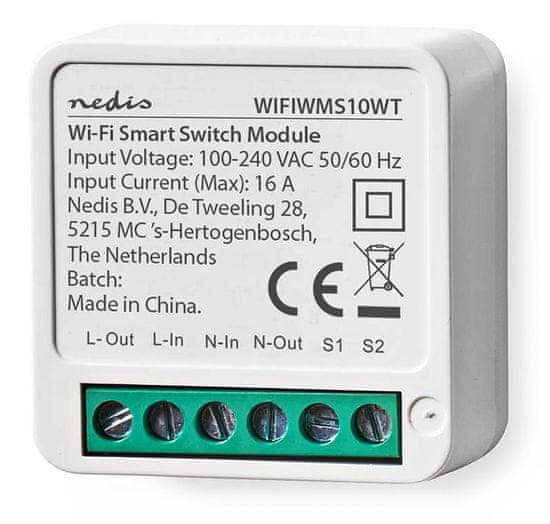 Nedis Wi-Fi šikovný spínač pre svetlá/ spotreba 3680 W/ pripojenie terminálu/ Android/ iOS/ SmartLife/ biely