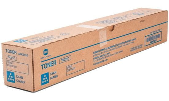 KONICA MINOLTA originálny toner TN221C, azúrový, 21000str., A8K3450 Bizhub C227, C287