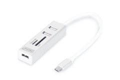 Digitus USB 2.0 Type-C s čítačka kariet 3x USB 2.0. 1x SD, 1x MicroSD Port, Hliník