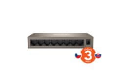 Tenda TEG1008M 8-port Gigabit Switch, 8x 10/100/1000 Mb/s, Fanless, MAC 4K, napájanie AC/DC, aj na stenu