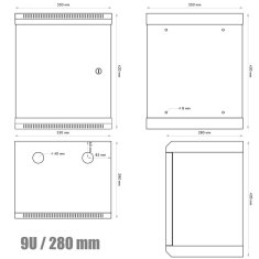 DATACOM 10" rack jednodielny 9U/280 šedý plech.dv.