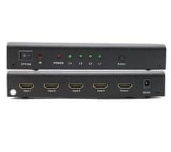 PremiumCord HDMI switch 4:1, kovový, diaľkové ovl.