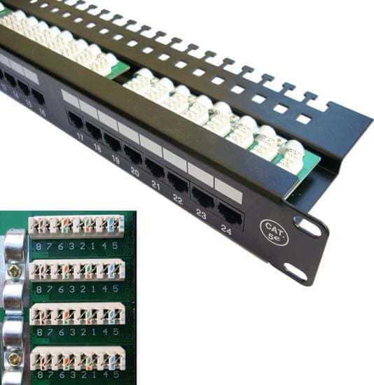 DATACOM Patch panel 19" UTP 24 port CAT5E LSA 1U BK (3x8p)hor.žiara