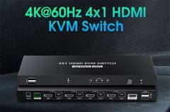 PremiumCord 4K@60Hz HDMI2.0 KVM switch 4:1 s diaľkovým ovládačom