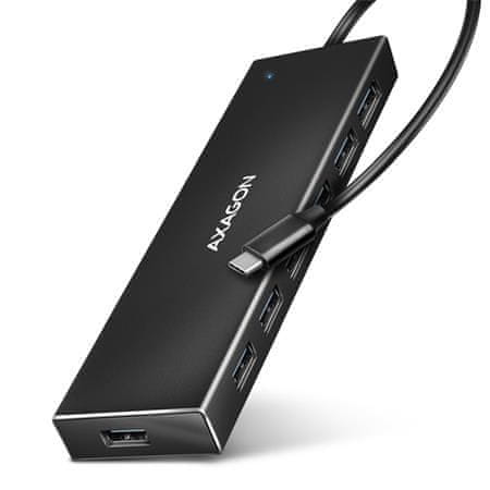 AXAGON HUE-F7C, 7x USB 3.2 Gen 1 ALU FLAT CHARGING húb, micro USB napájací konektor, kábel USB-C 30cm