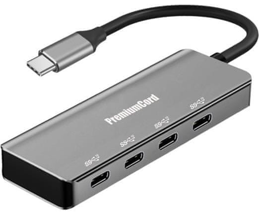 PremiumCord Hub USB-C vers 4 Ports USB 3.0, boîtier en Aluminium,  Interrupteur d'alimentation, 5 Gbps, USB 3.1 Type C, Couleur Noir, Longueur  20 cm