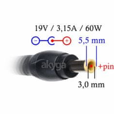 Akyga Nabíjačka na notebook 19V/3.16A 60W 5.5x3.0 mm + pin pre SAMSUNG