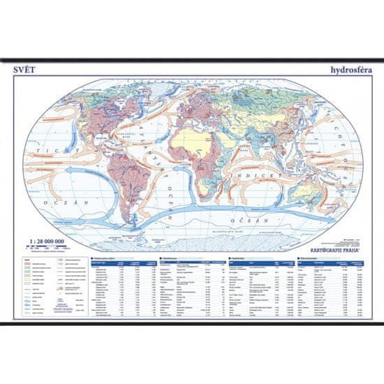 Svet - hydrosféra - školská nástenná mapa 1:28 mil./136x96 cm