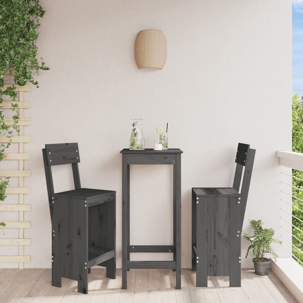 Vidaxl Barové stoličky 2 ks sivé 40x48,5x115,5 cm borovicový masív