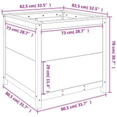 Vidaxl Záhradný kvetináč sivý 82,5x82,5x78 cm borovicový masív