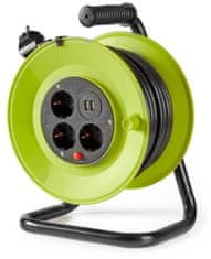 Nedis káblový bubon/ 3x 1,5 mm2/ 3x zásuvka/ tepelná elektrická poistka/ Typ F/ USB/ zeleno-čierna/ 25 m