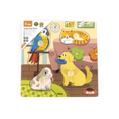 Viga Detské drevené puzzle s úchytmi Viga Domáci miláčikovia 4 ks 