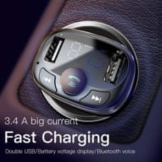 BASEUS Car Charger Bluetooth Fm Transmitter T-Type 2xUSB MicroSD čierna (CCTM-01)