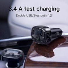 BASEUS Car Charger Bluetooth Fm Transmitter T-Type 2xUSB MicroSD čierna (CCTM-01)