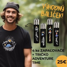 Clipper Výhodný balíček UNISEX Tričko kolekcie Forest Life - Adventure Time a 4ks zapaľovačov - black L