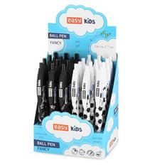 Kids FANCY Guľôčkové pero, modrá semi-gél náplň, 0,7 mm, 24 ks v balení, bielo-čierne a čierno-šedé