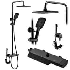 REA Sprchový set s termostatom Rob čierny - vaňová batéria, dažďová, ručná a bidetová sprcha
