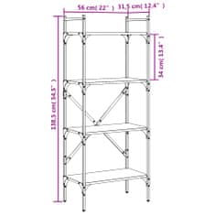 Vidaxl Knižnica 4 poschodová dymový dub 56x31,5x138,5 cm kompoz. drevo