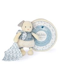 Doudou Darčeková sada - Plyšový psík s dečkou z BIO bavlny 22 cm