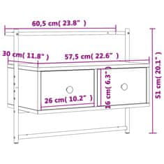 Vidaxl TV skrinka nástenná dymový dub 60,5x30x51 cm kompozitné drevo