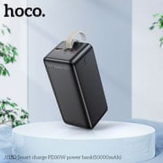 Hoco Power Bank Smart (J111D) - 2x USB, Type-C, Micro-USB, PD30W, with LED for Battery Check and Lanyard, 50000mAh - Black